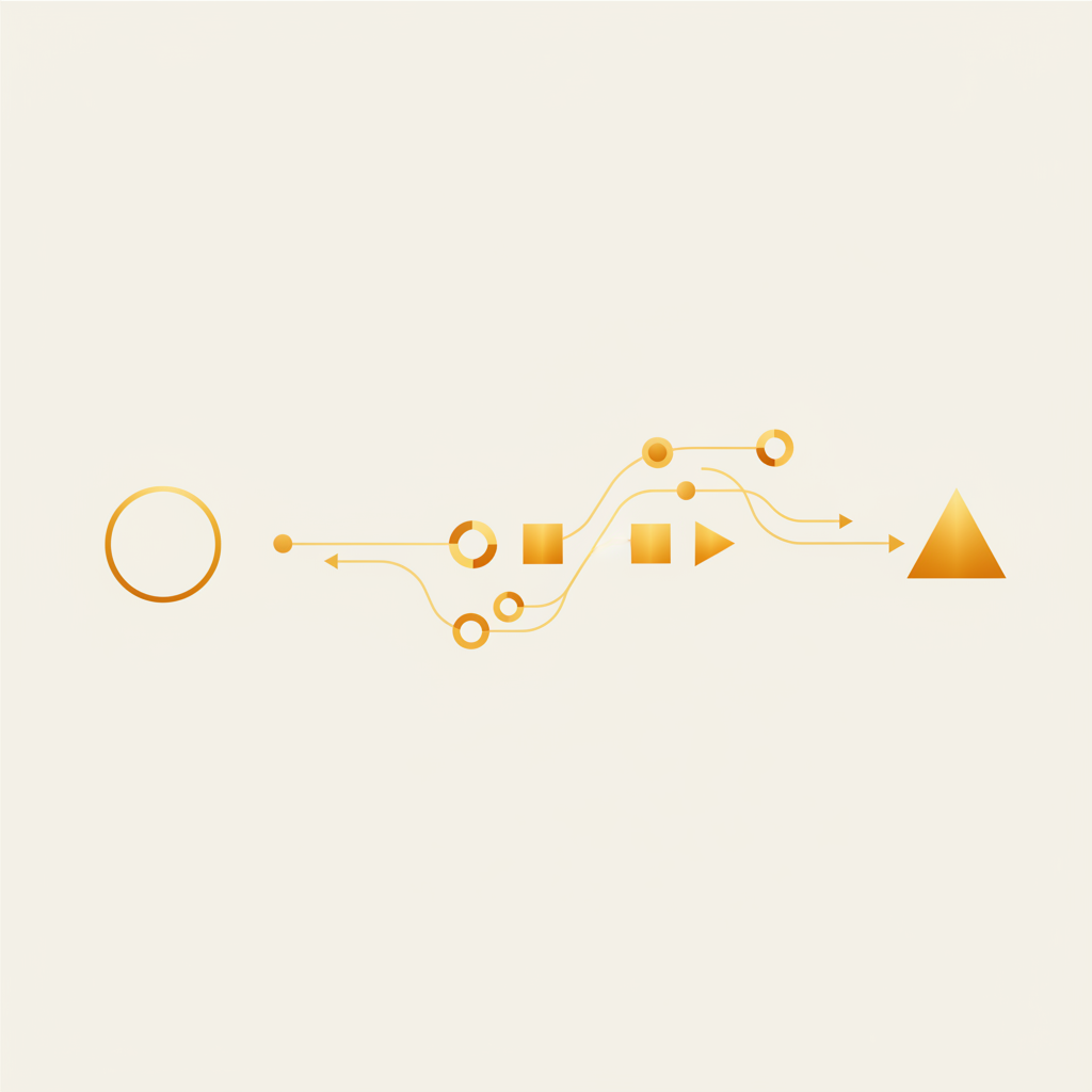 Abstract illustration with a golden timeline showing the phases of automation implementation